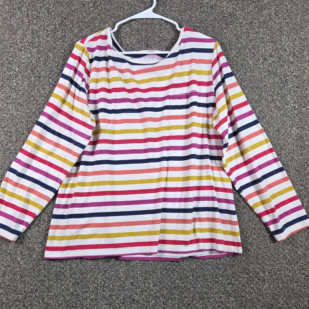 St. John's Bay Long Sleeve Tee Womens XXL Multi Color Striped Pocket Crew Neck